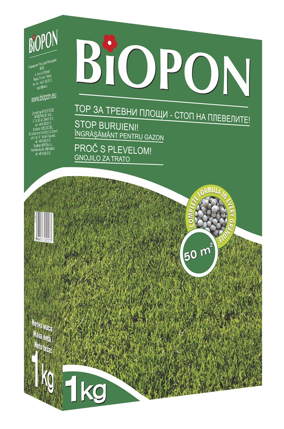 BIOPON гранулиран тор за тревна площ - стоп на плевелите, 1кг / Арт.№BP-1131